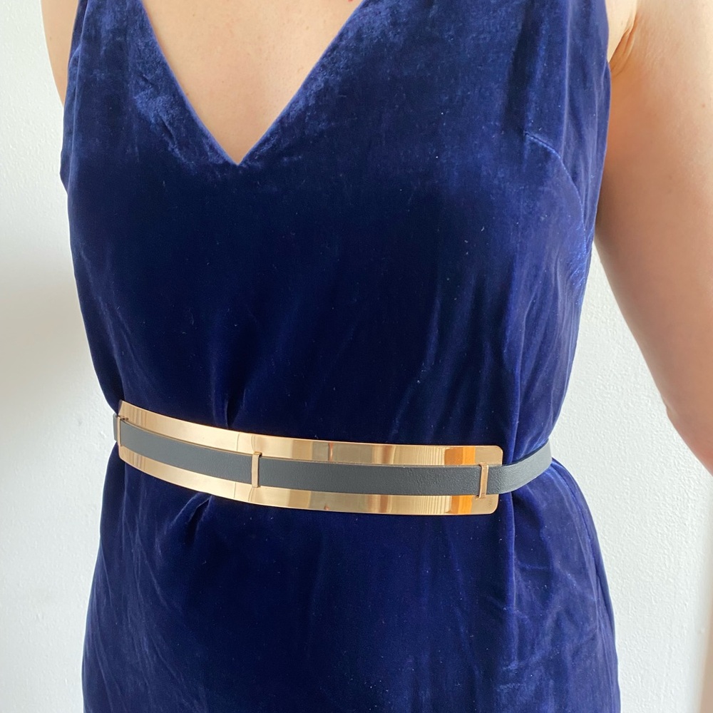 H&M Gold Metal Belt with Black Trim